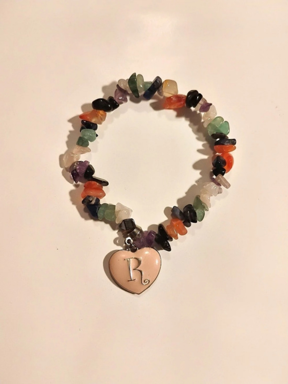 Multicolor Stone Bracelet With R Pendant
